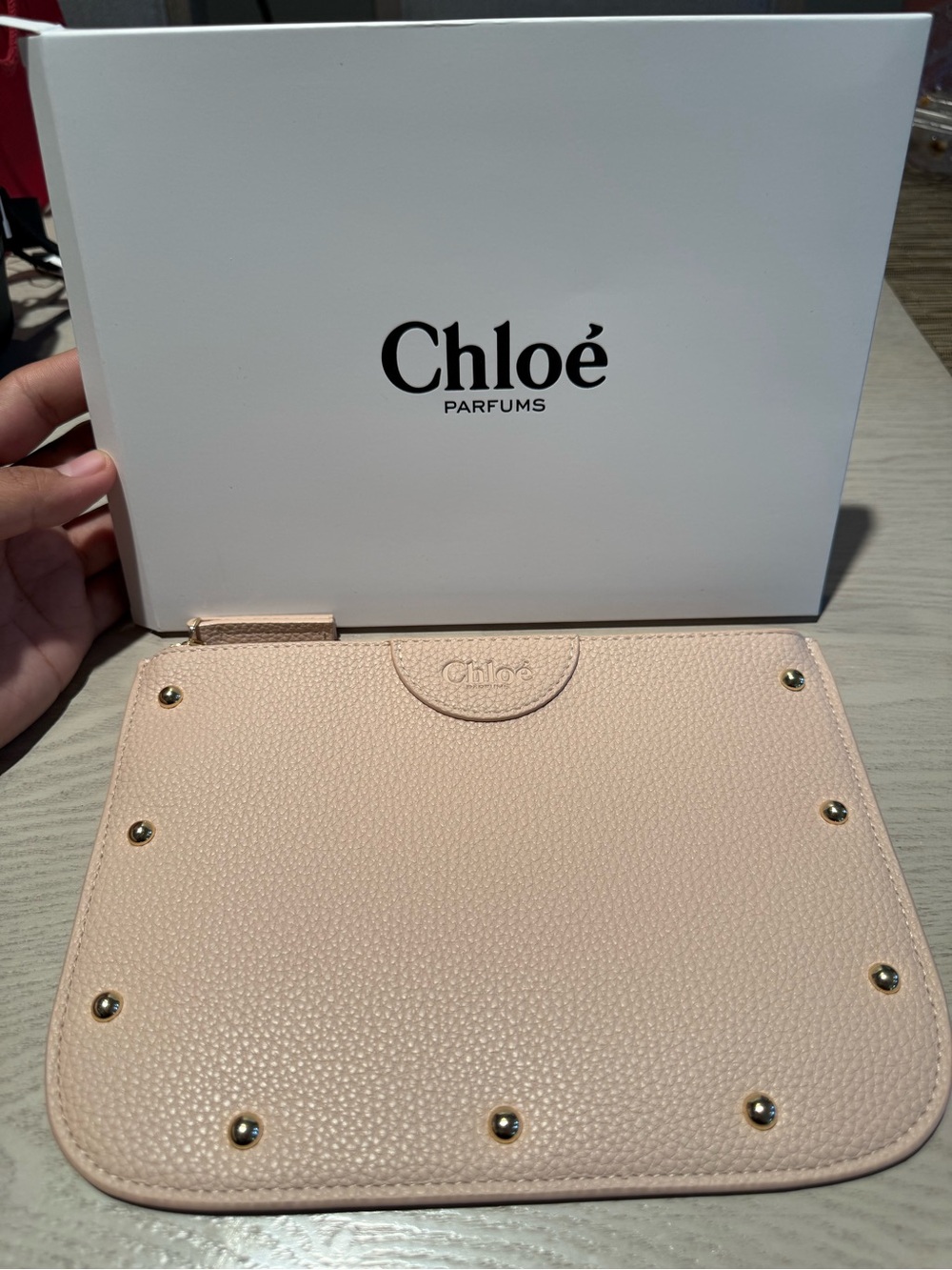 Chloe beauty Studded Clutch in Light Pink